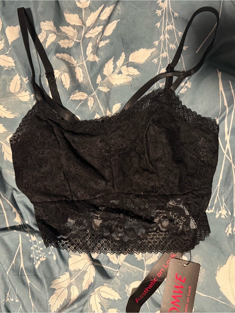 ROMWE Black Lace Bandeau Bralette with Adjustable Straps